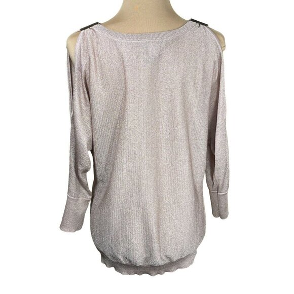 INC Rose Gold Shimmer Sweater 3/4 Sleeve Cold Shoulder Size XL Extra Large - Picture 3 of 7